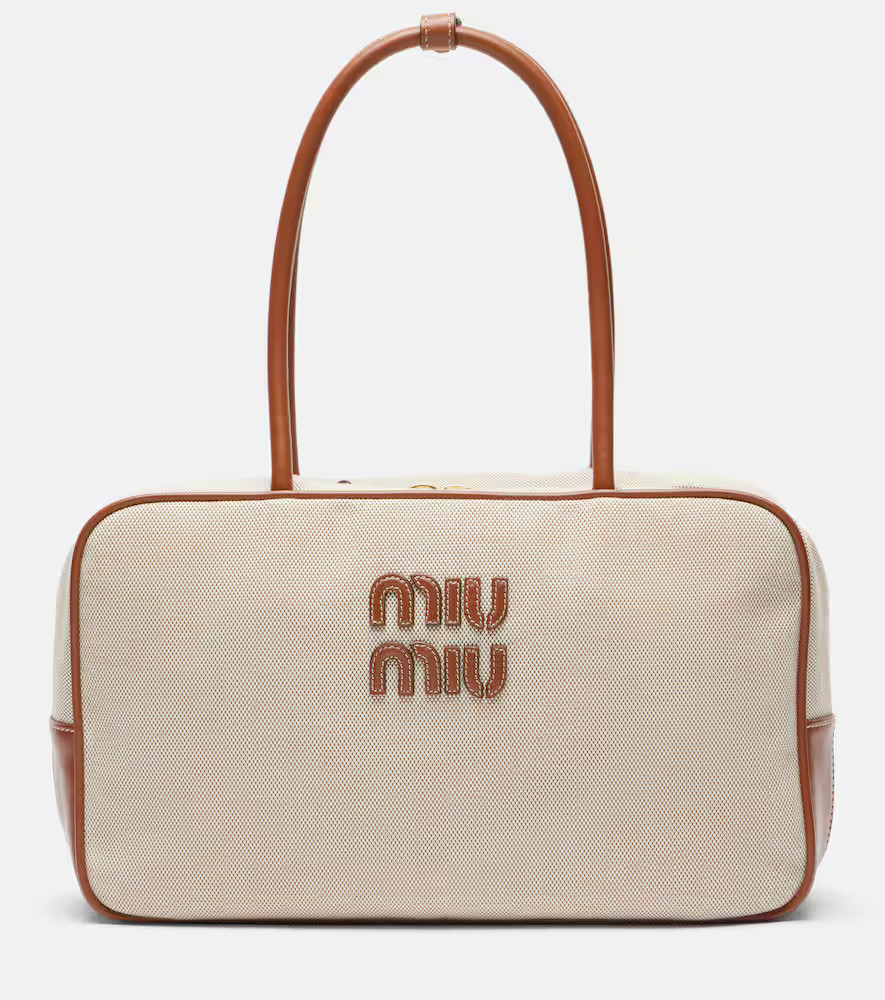 Miu Miu Beau leather-trimmed canvas tote bag | Mytheresa (US/CA)