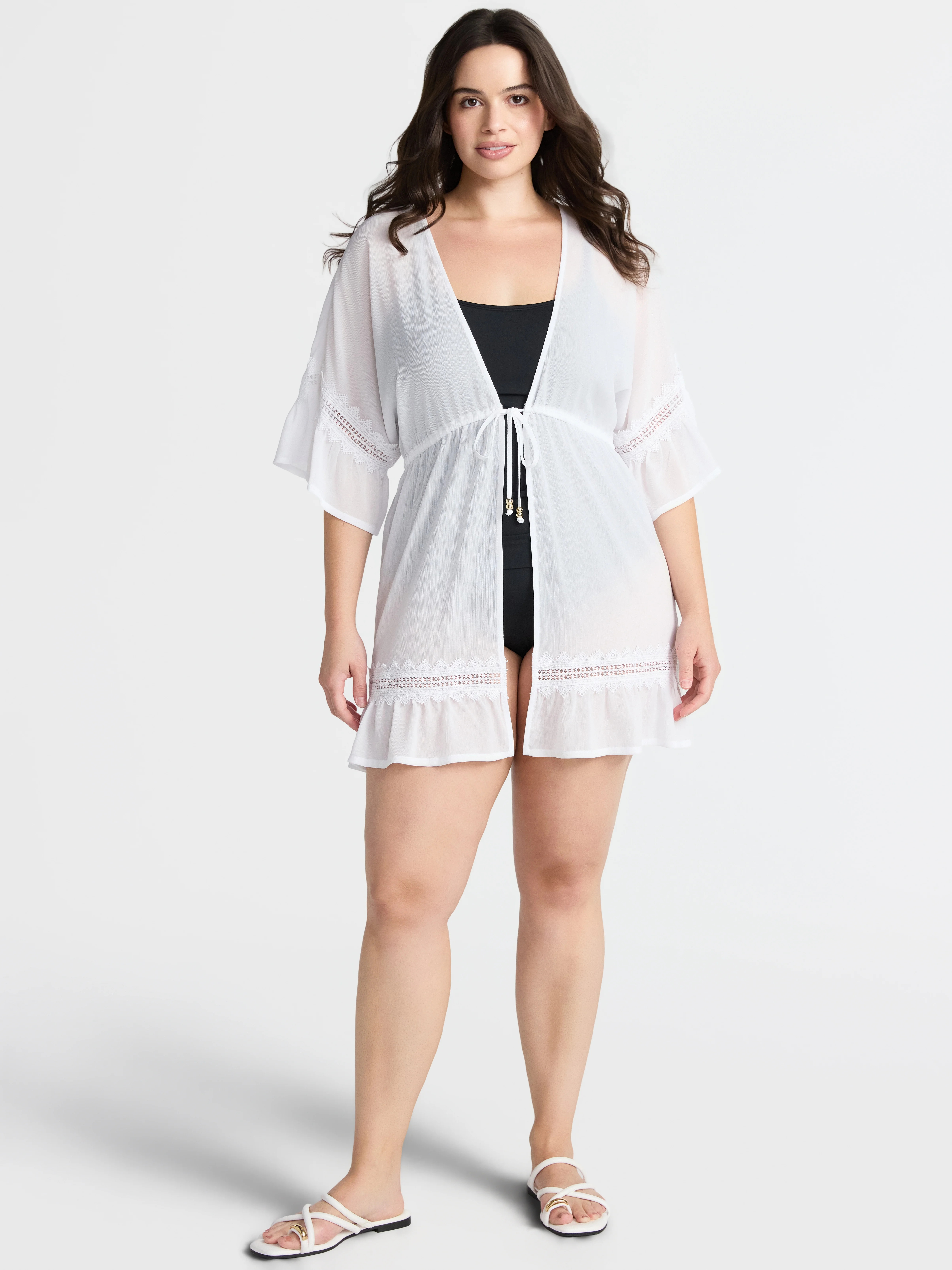 Time and Tru Women's and Women's Plus Chiffon Ruffle Trim Swim Coverup, Sizes XS-3X | Walmart (US)