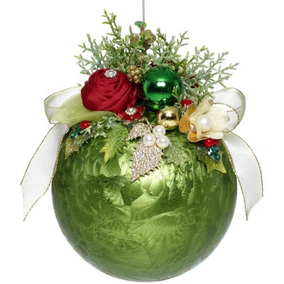 Floral Jeweled Ornament, Frosted, Dark Green - 8 Inches | Wayfair North America