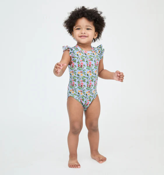 The Jillee Ruffle Onesie - Geranium Stripe | Hill House Home US