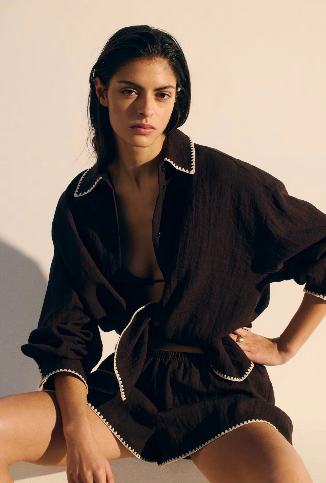 This cheesecloth set is in my basket. The perfect chocolate shade with trim detail to make it feel a bit more special. Poolside never looked better 🤎

#LTKover50style #LTKstyletip #LTKsummer