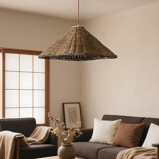 Lámpara de araña de ratán de 19 pulgadas, candelabros bohemios luz colgante de mimbre tejido a... | Amazon (US)