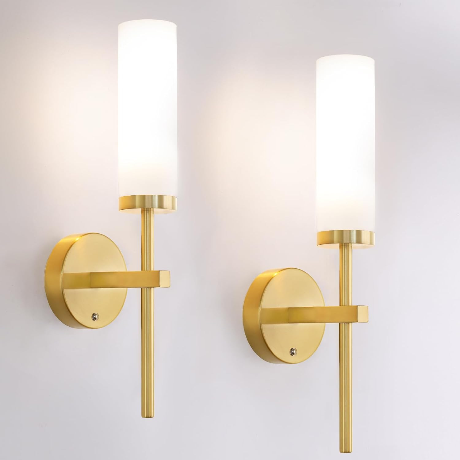 Shenmoyl Battery Operated Wall Sconces Set of 2, Gold Rechargeable Wall Lighting Fixtures, Dimmable Wall Lights with Remote & Opal Glass Shade for Living Room, Bathroom,Bedroom | Amazon (US)