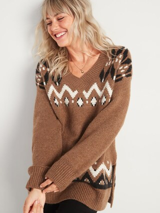 Slouchy Fair Isle V-Neck Tunic Sweater for Women | Old Navy (US)