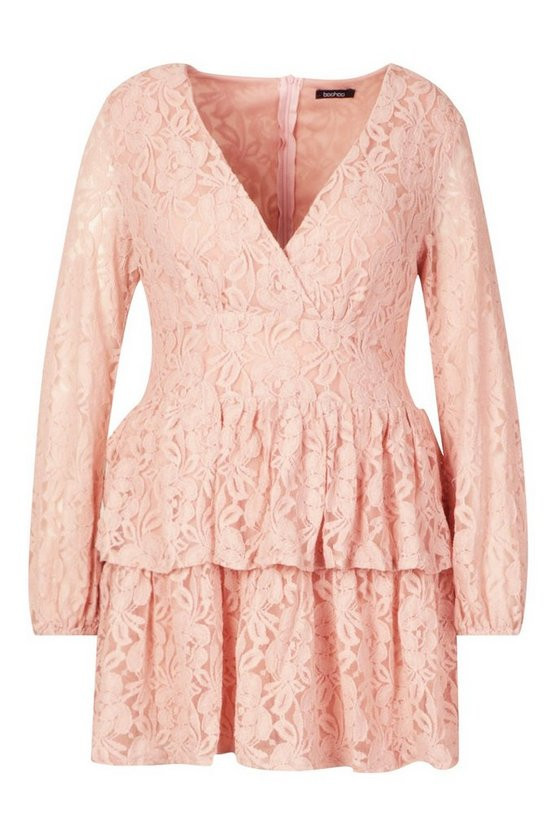 Plus Lace Plunge Ruffle Skater Dress | Boohoo.com (US & CA)