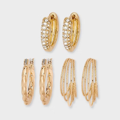 Fancy Crystal Hoop Earring Set 3pc - Wild Fable™ Gold | Target