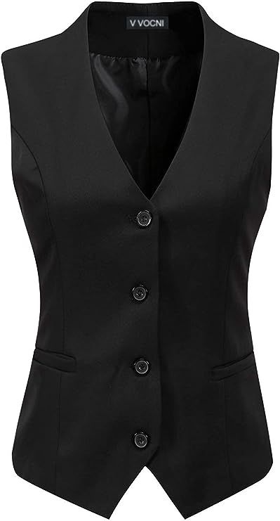 V VOCNI Women's Fully Lined 4 Button V-Neck Economy Dressy Suit Vest Waistcoat | Amazon (US)