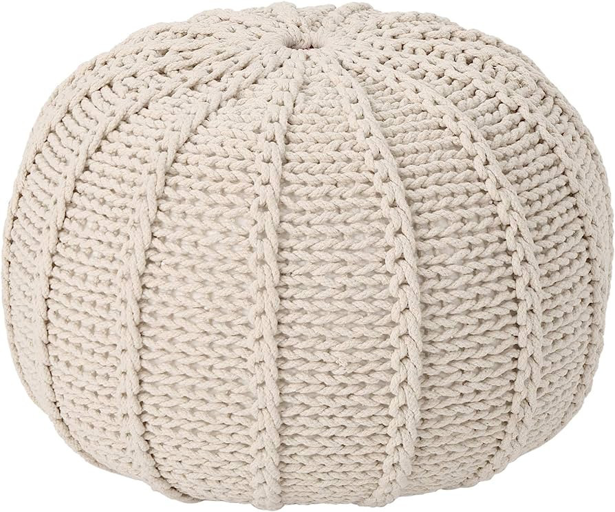 Christopher Knight Home Agatha Knitted Cotton Pouf, Beige | Amazon (US)