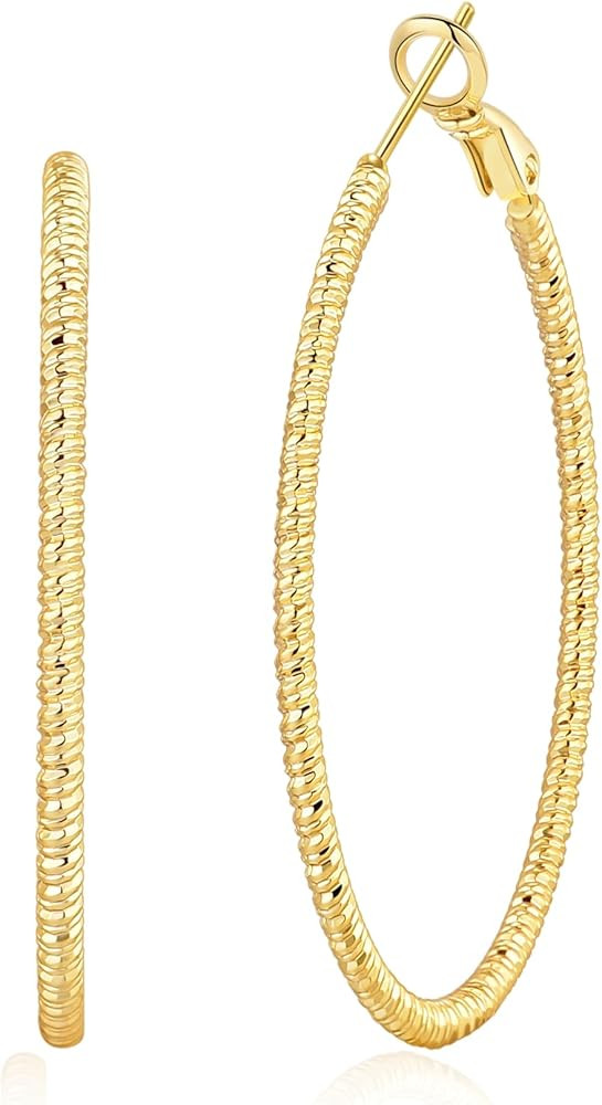 OOOPEL Gold Hoops Earrings for Women, 14k Real Gold Plated Big Earring Hoops Lightweight Earrings... | Amazon (US)