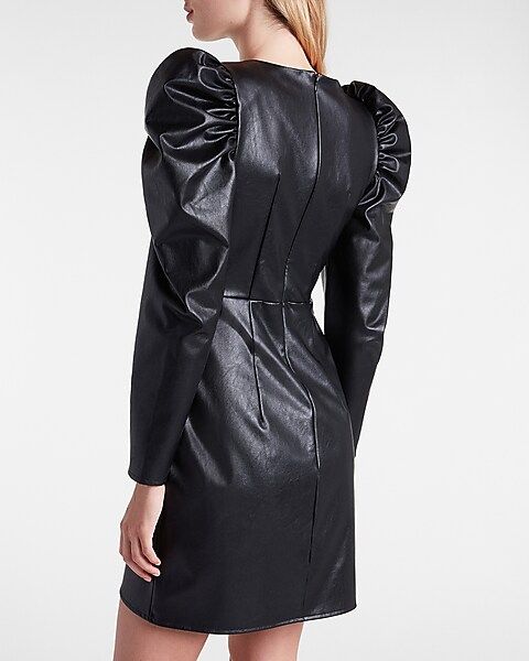 Faux Leather Puff Shoulder Mini Dress | Express