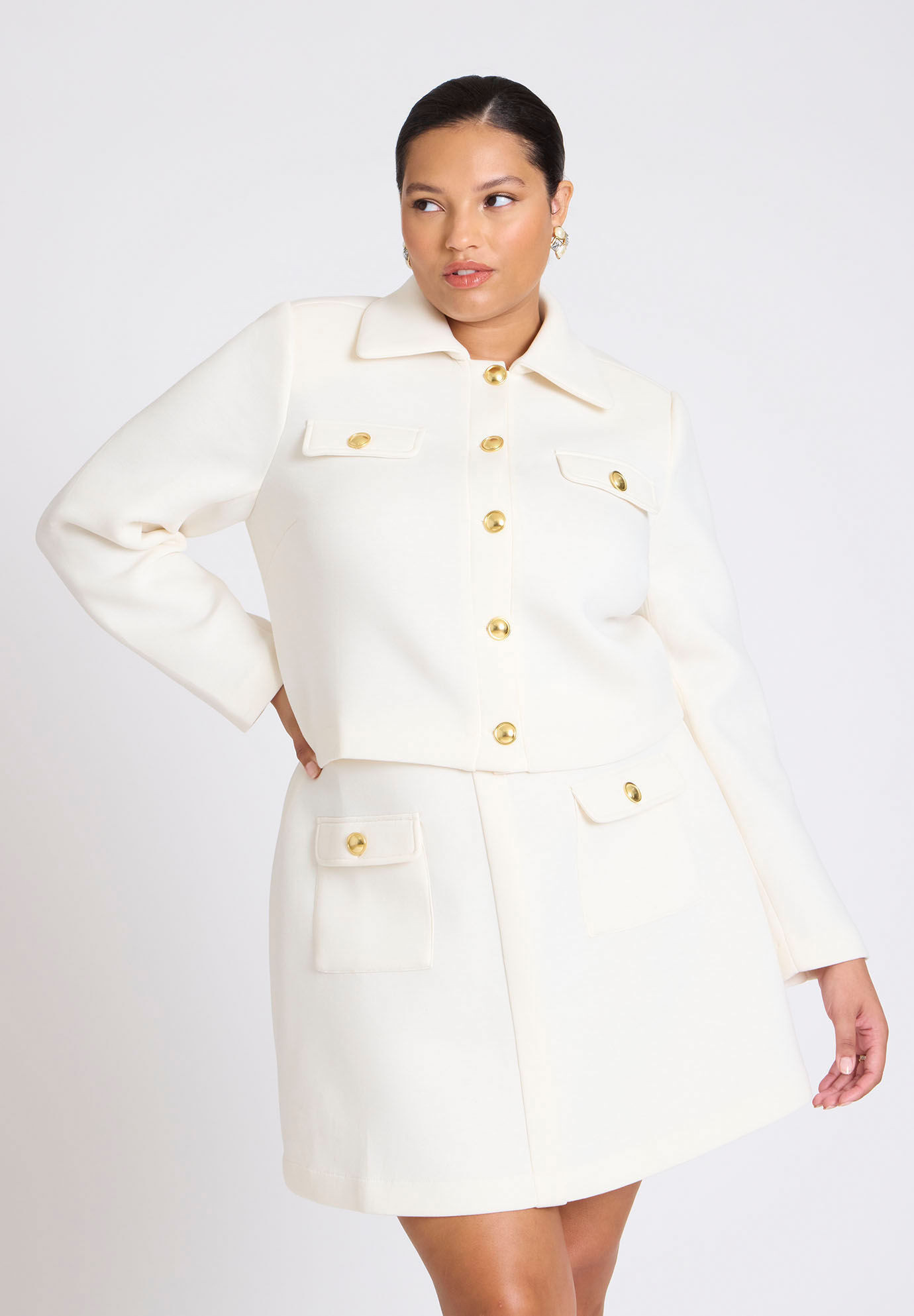 Cropped Gold Button Jacket | Eloquii
