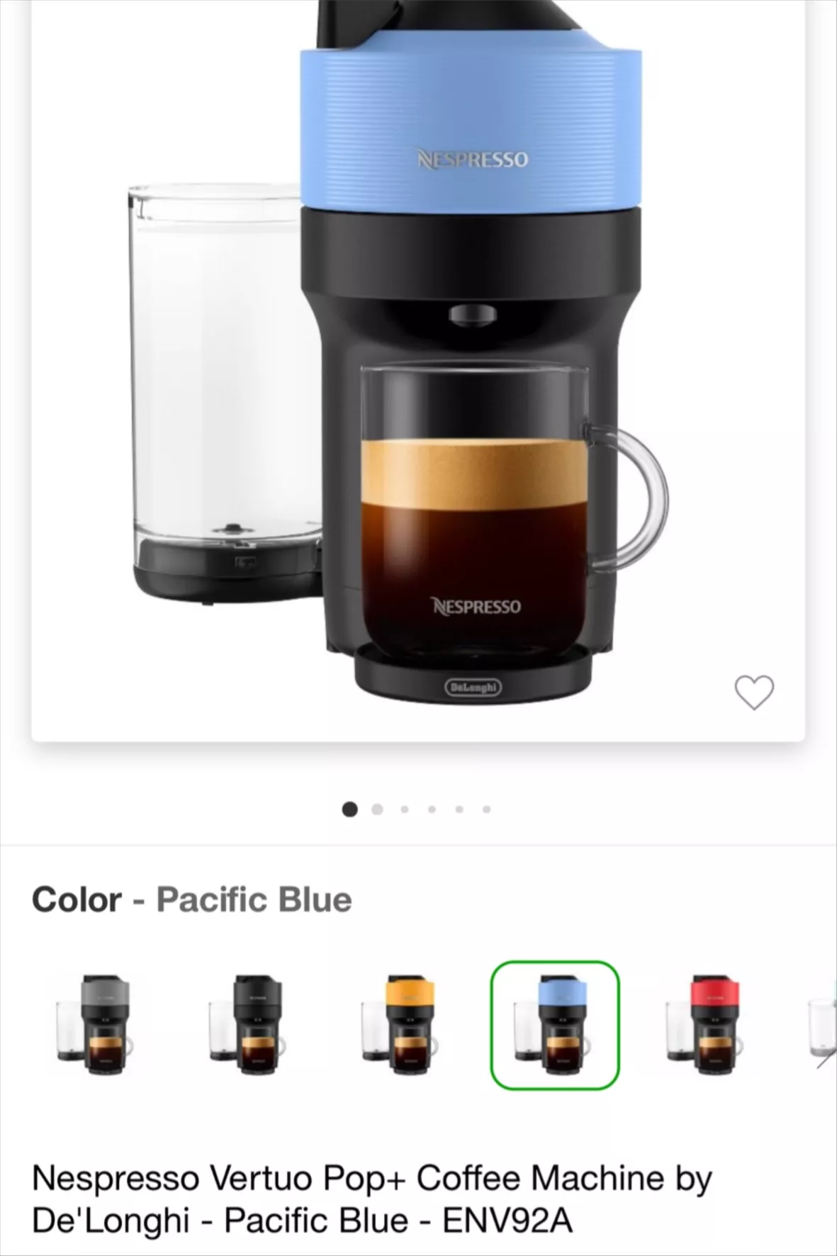 Nespresso Vertuo Pop+ Coffee Machine by De'Longhi - Pacific Blue - ENV92A