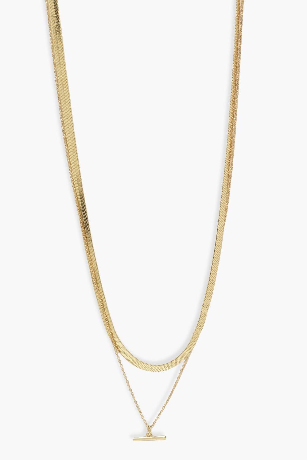 Flat Chain T Bar Layer Necklace | Boohoo.com (US & CA)