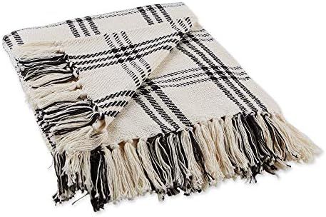 DII Modern Farmhouse Plaid Collection Cotton Fringe Throw Blanket, 50x60, Stone/Off-White | Amazon (US)
