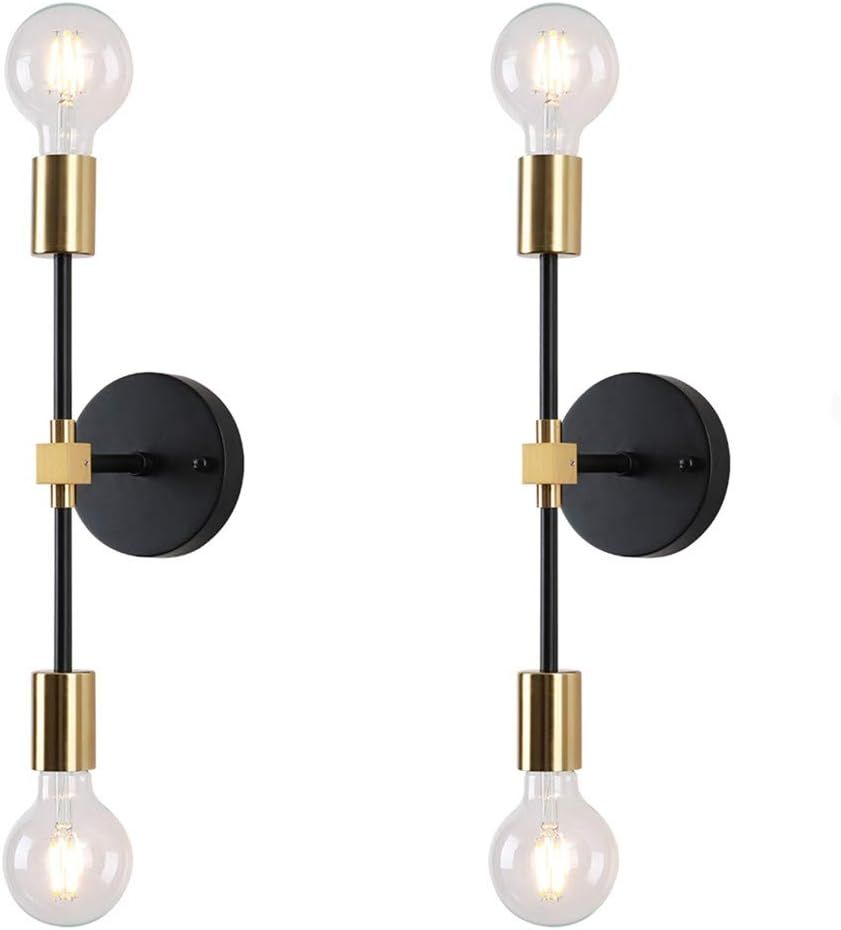 EFINEHOME 2 Light Wall Sconce- Minimalist Matte Black Vanity Lighting Fixtures- 2 Bulb Modern Mid Ce | Amazon (US)