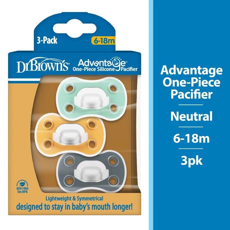 Dr. Brown's Advantage Lightweight One-Piece Silicone Baby Pacifier, Fully Symmetrical Soother, Ne... | Walmart (US)