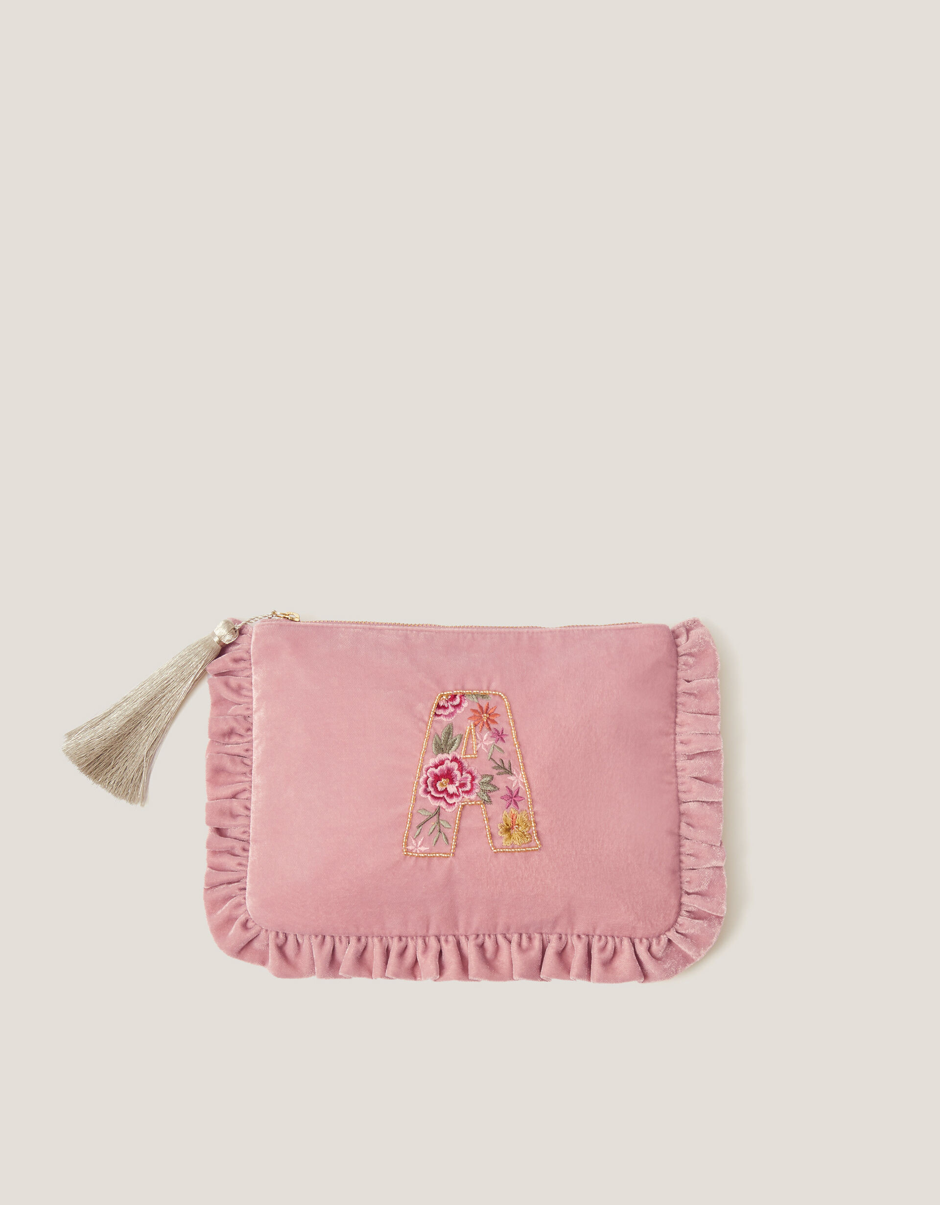 Flower Initial Velvet Pouch Pink | Monsoon (UK)