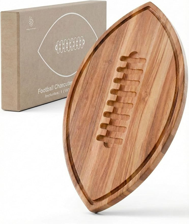 Football Shaped Cutting Board – 16X9.5 INCH – Acacia Wood Charcuterie Tray – Wooden Footbal... | Amazon (US)