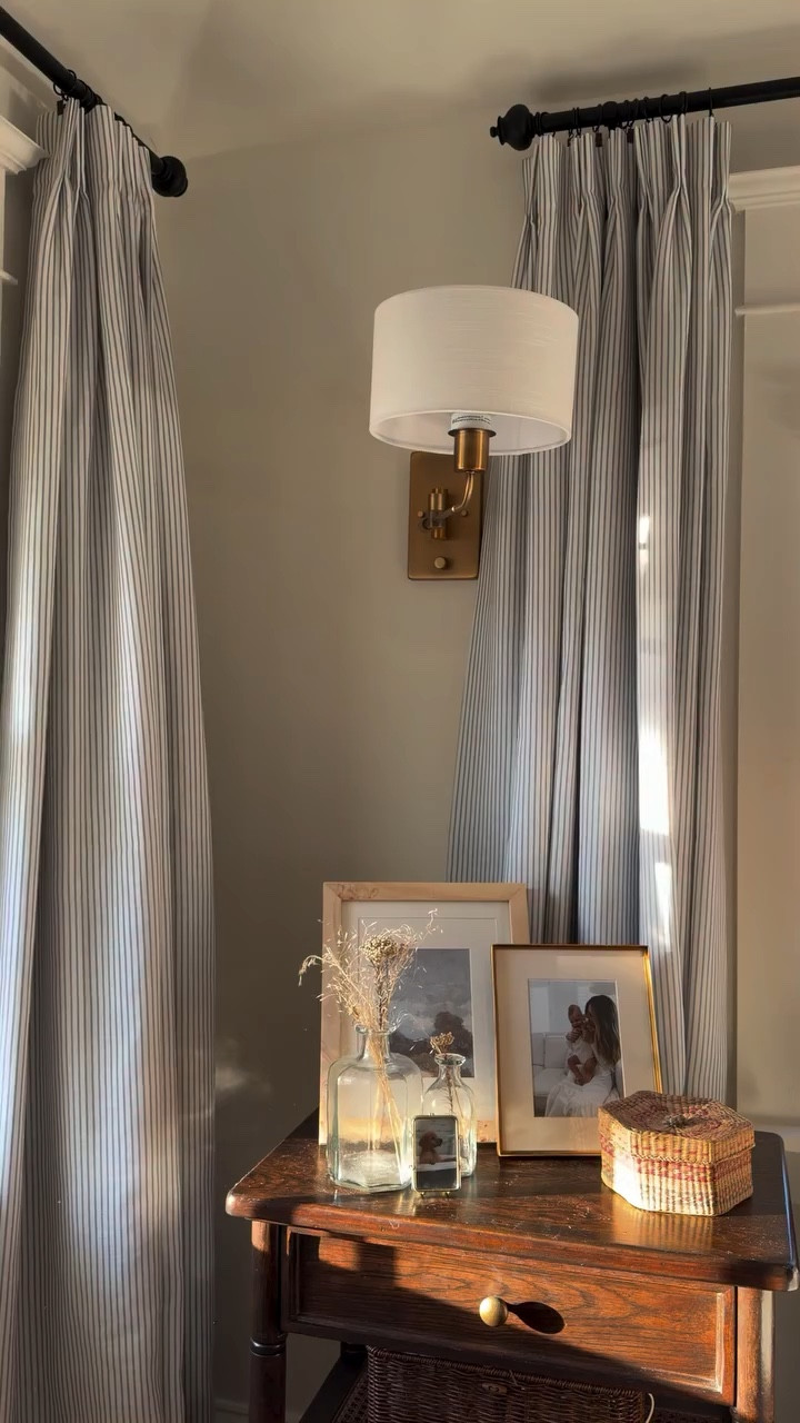 Here comes the sun 🤍 Coming back to life during my favorite hour of the day, when it pours into the primary ✨ See something you like? Comment SHOP to get the entire room sent to your inbox. Plus, the window treatments come at an extra 10% off with my code MEG 

#classichomedecor #traditionalhome #moderntraditional #cottagecoreaesthetic #bedroomstyle