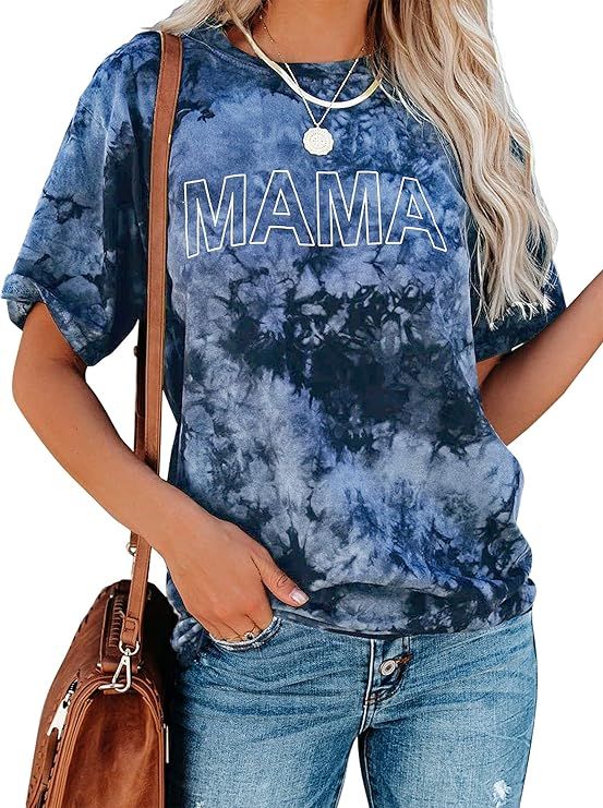 Mama Shirts for Women Tie-Dye Graphic Mama T-Shirt Mother's Day Shirt Letter Printed Short Sleeve... | Amazon (US)