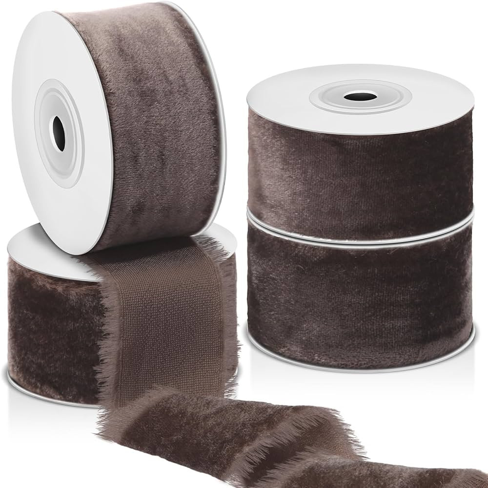 Preboun 4 Rolls Silk Velvet Ribbon for Gift Wrapping 24 Yards Total Frayed Edge Velvet Ribbon for... | Amazon (US)