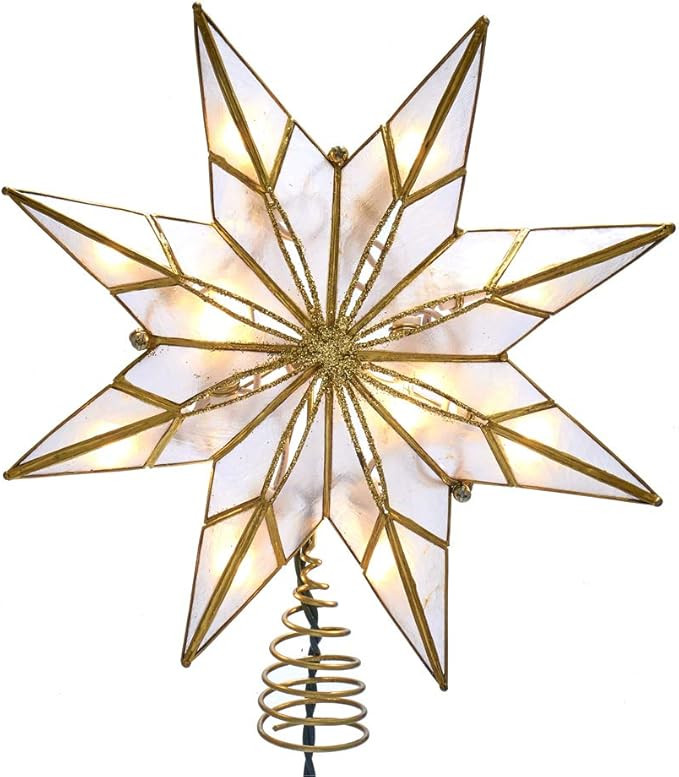 Kurt S. Adler Kurt Adler 9-Inch 10-Light 8-Point Capiz Star Treetop, Gold, White | Amazon (US)