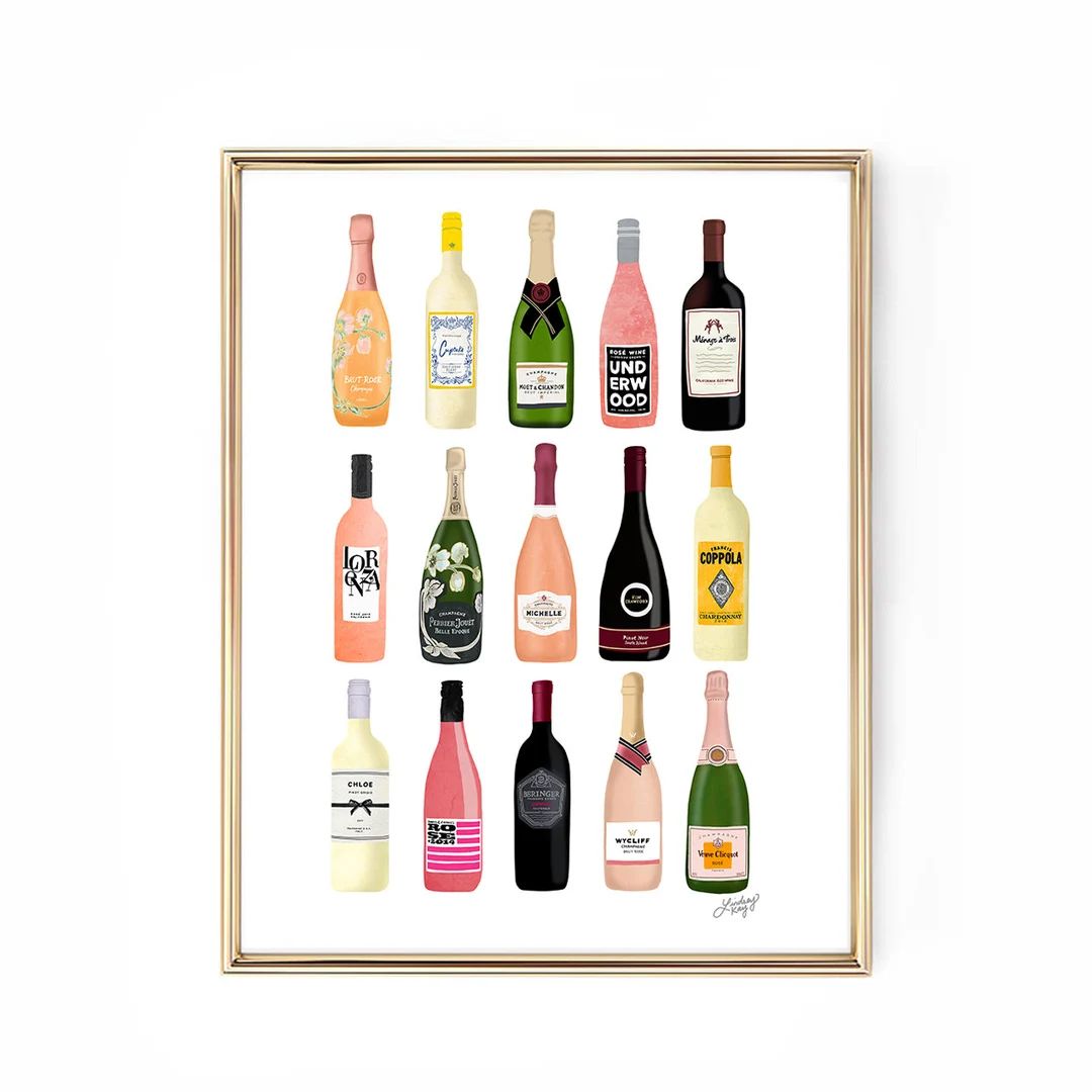 Wine and Champagne Bottles Illustration  Art Print - Etsy | Etsy (US)