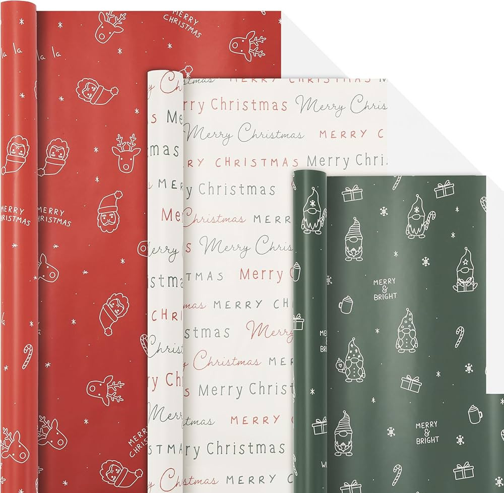 Beautiful Christmas Gift Wrapping Paper Rolls - Set of 3 Quality Paper Rolls With Cute Designs Fo... | Amazon (US)