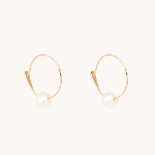Pearl on a Wire Gold Hoop Earrings (single) | Catbird