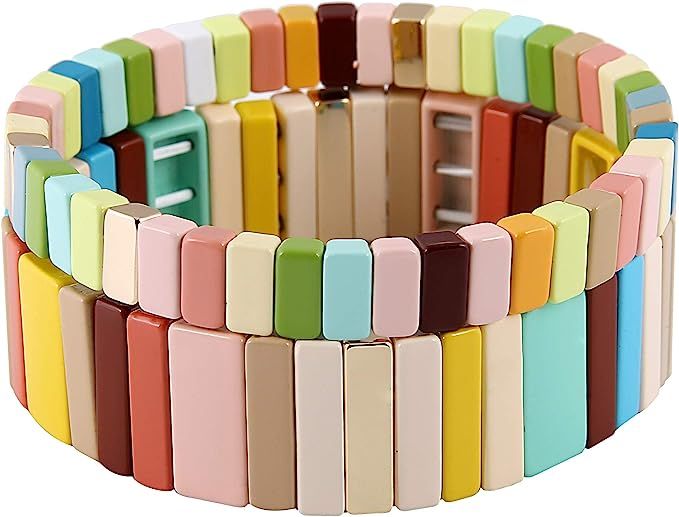 Coolcos Enamel Bracelets Set Enamel Tila Beads Bracelets Stretch Bohemian Strand Rainbow Bracelet... | Amazon (US)