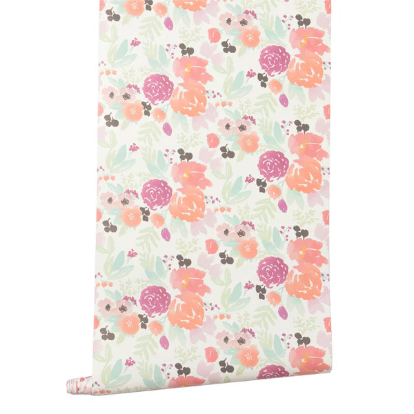 Pastel Blooms Petite in White Wallpaper | Caitlin Wilson Design