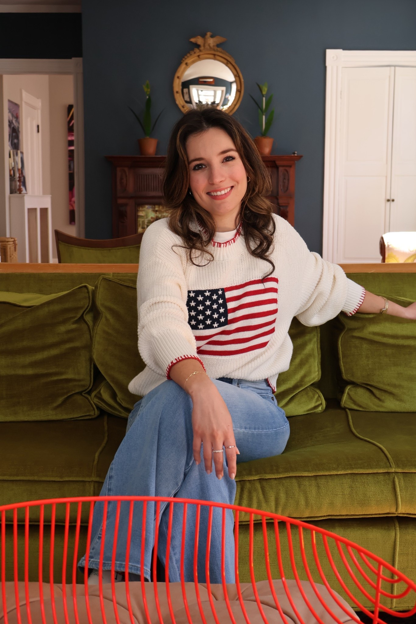 Chart House Inn outfit! 🇺🇸 My new fave flag sweater from Izzy & Ivy and my comfiest jeans from @Carve Designs 🫶🏻

Flag sweater / coastal grandmother / coastal granddaughter / american flag sweater / summer flag sweater / coastal flag sweater 

#LTKTravel #LTKSeasonal #LTKootd