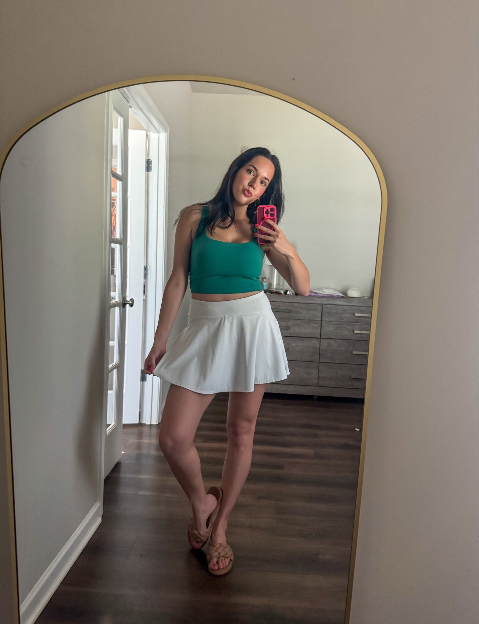 outfit of the day from old navy and Crz yoga 💚wearing M in both 🤍 #golfoutfit #amazonfashion #activewear #tennisskirt #skort