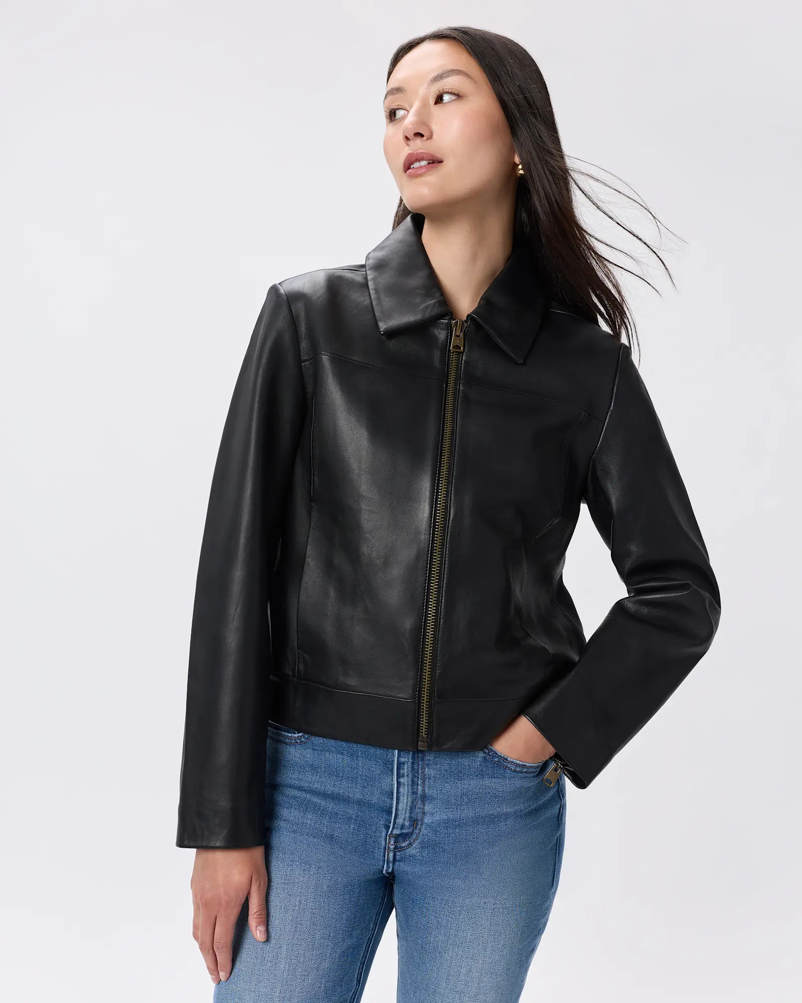 100% Leather Cropped Zip-Front Jacket | Quince