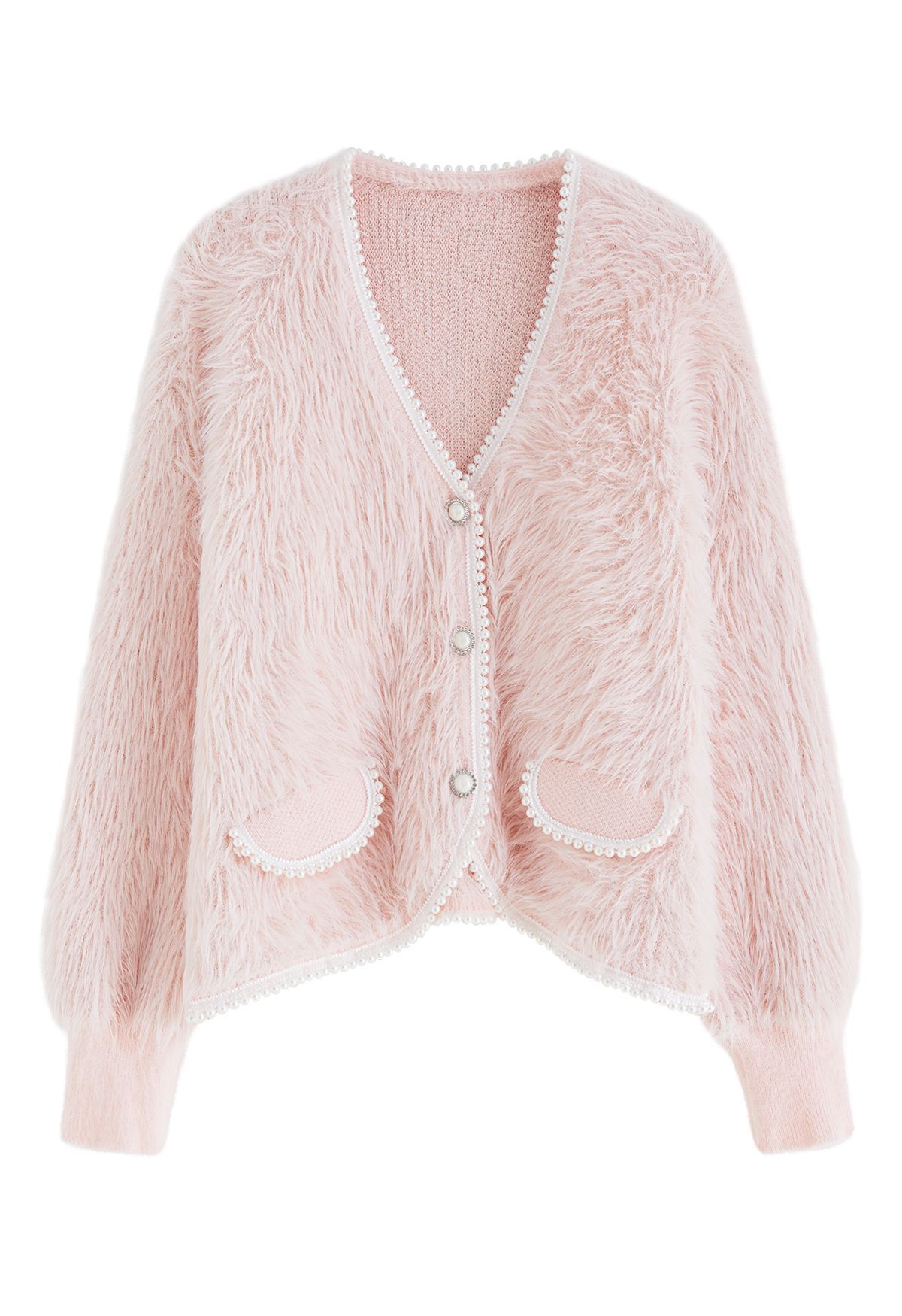 Pearly Faux Fur Knit Cardigan in Pink | Chicwish