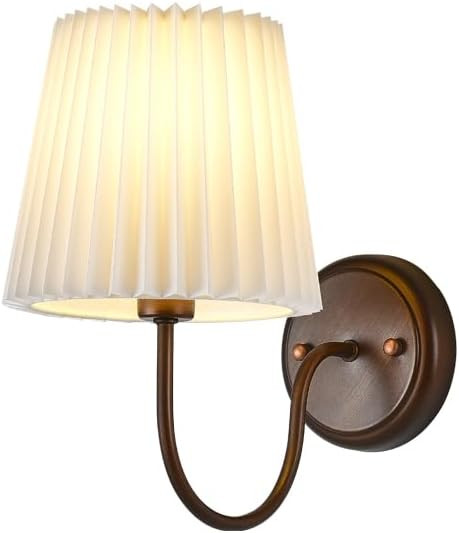 Mid Century Wall Sconce Light with Pleated Fabric Shade Gooseneck Farmhouse Vintage Wall Lighting... | Amazon (CA)