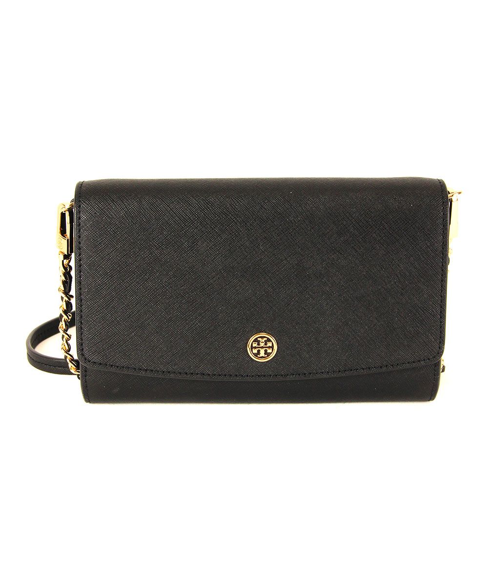 Tory Burch Women's Crossbodies BLACK - Black Robinson Leather Crossbody Bag | Zulily