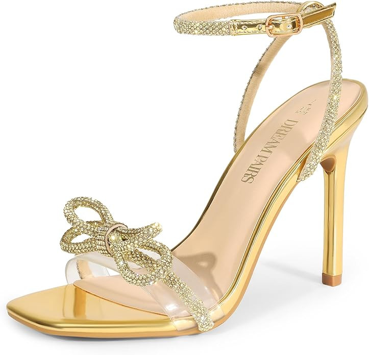 DREAM PAIRS Women's Double Bowknots Crystal Sandals Clear Slingback Heels Square Toe Shoes for Pa... | Amazon (US)