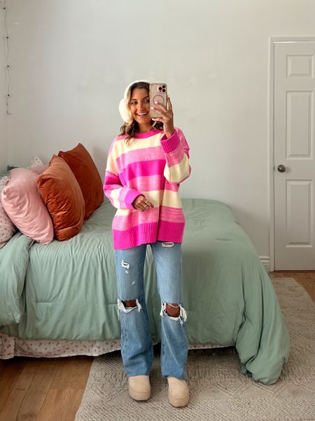 cozy winter outfit ideas 💕🧸 wearing size small VICI sweater + 24 inch straight leg jeans 