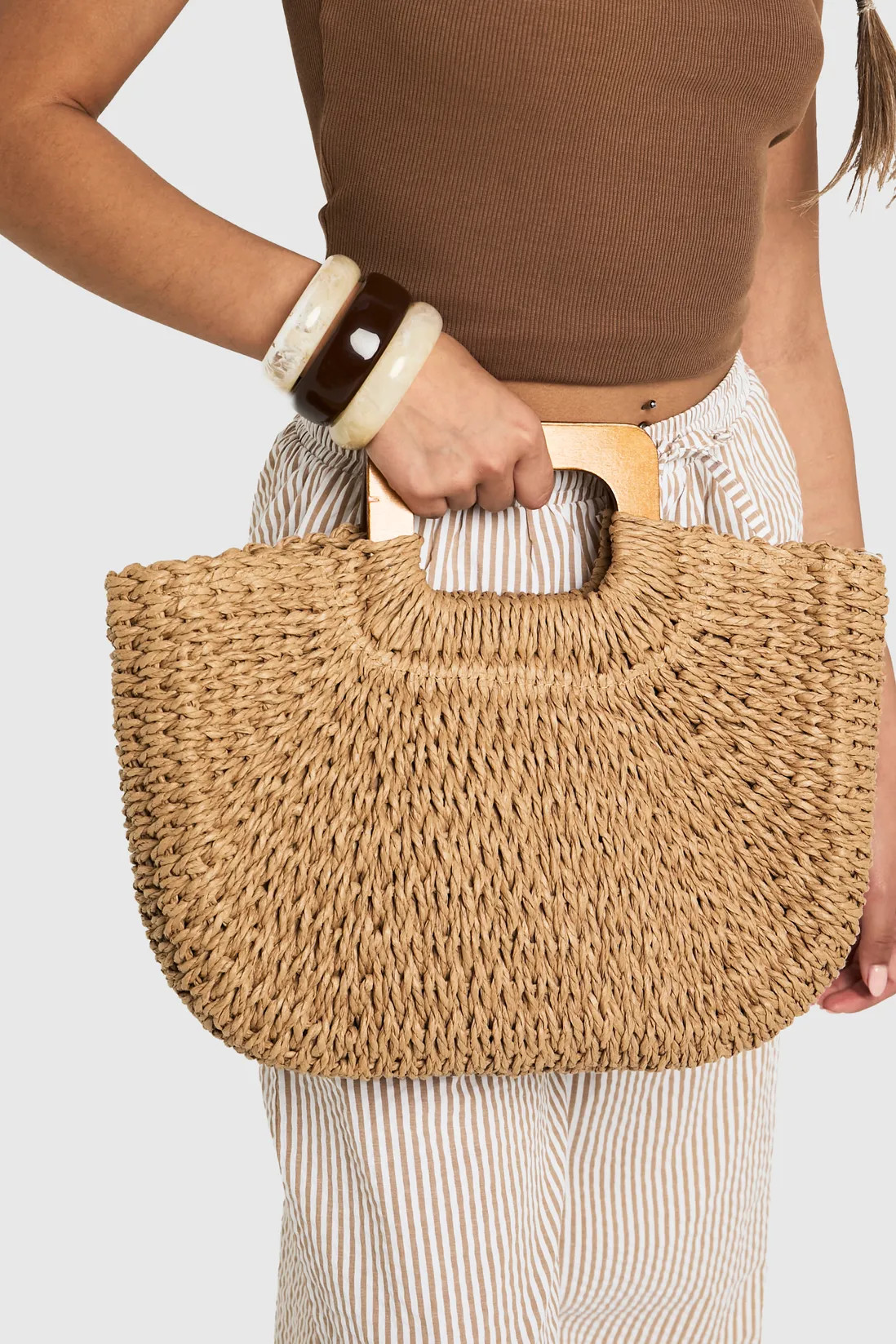 Square Handle Raffia Grab Bag | boohoo (US & Canada)