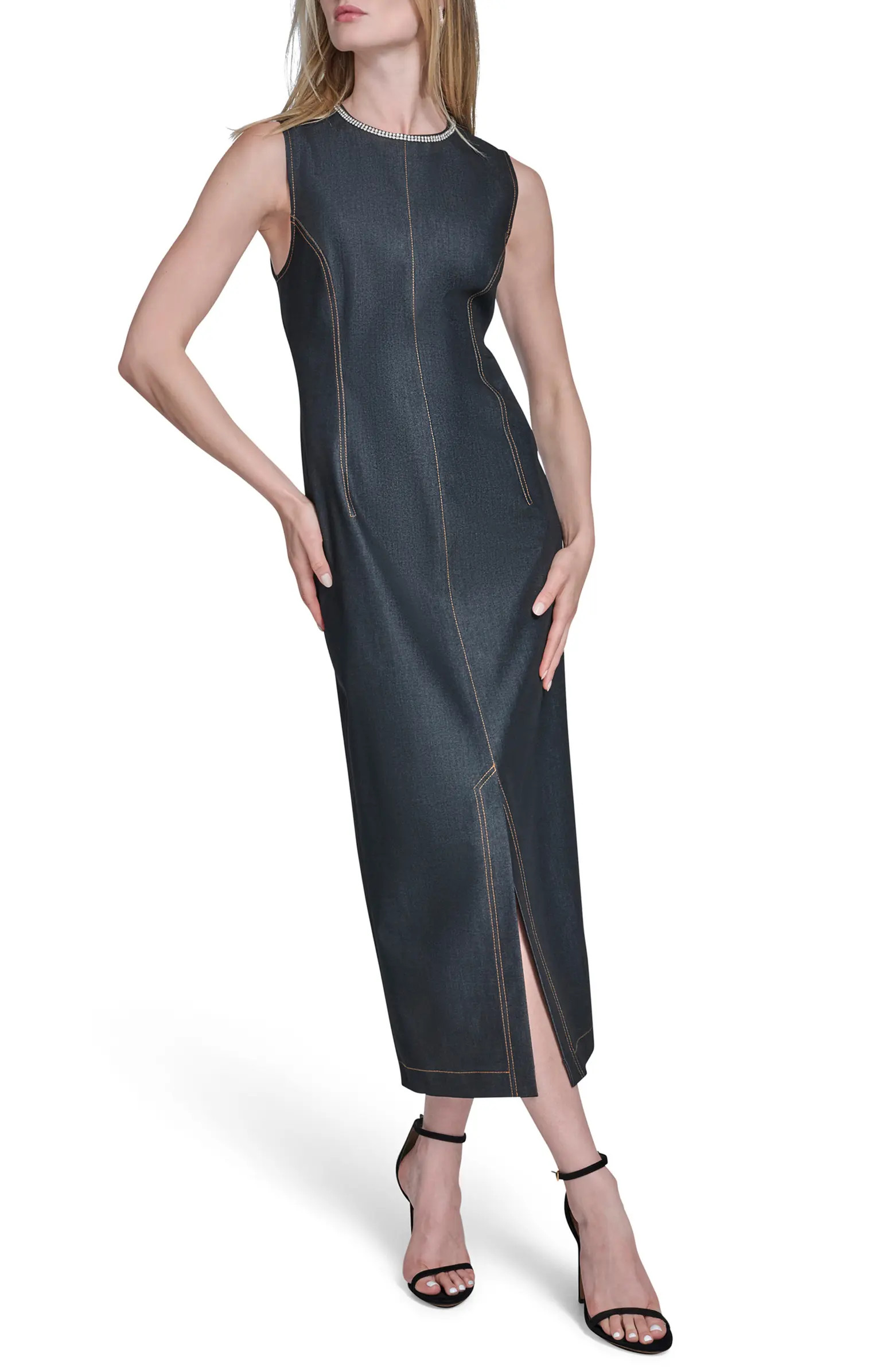 BCBG Crystal Embellished Neck Denim | Nordstromrack | Nordstrom Rack