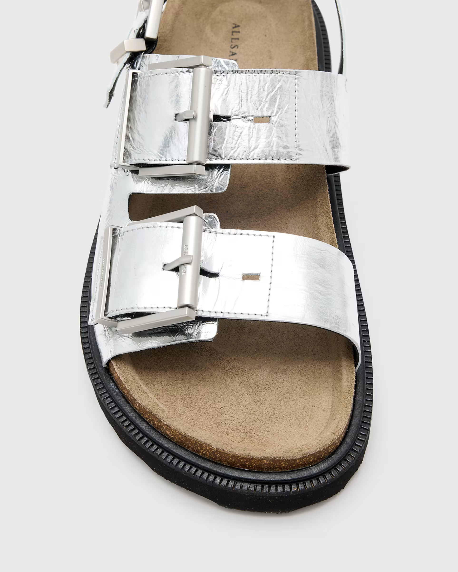 AllSaints Isla leather sandals in silver | ASOS | ASOS (Global)