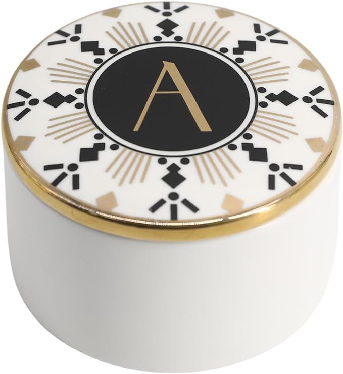COLLECTIVE HOME - Monogram Jewelry Box, Bohemian Ceramic Trinket Box, Storage for Necklace Ring B... | Amazon (US)