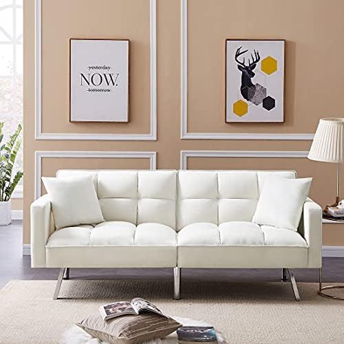 Velvet Convertible Futon Sofa Bed with Two Pillows, Modern Upholstered Sleeper Sofa Couch with 3 ... | Amazon (US)