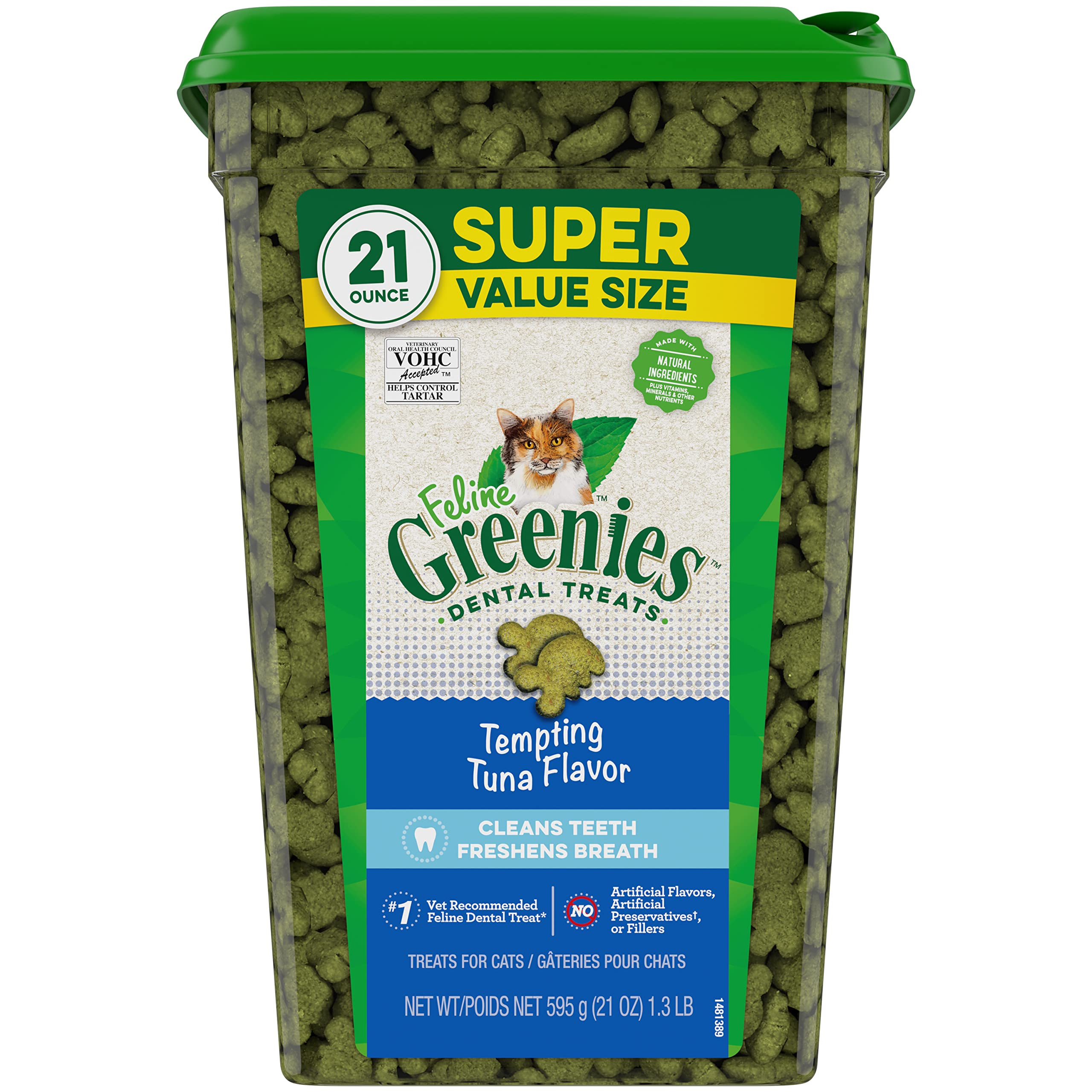 Greenies Feline Dental Cat Treats, Tempting Tuna Flavor, 21 oz. Tub | Amazon (US)