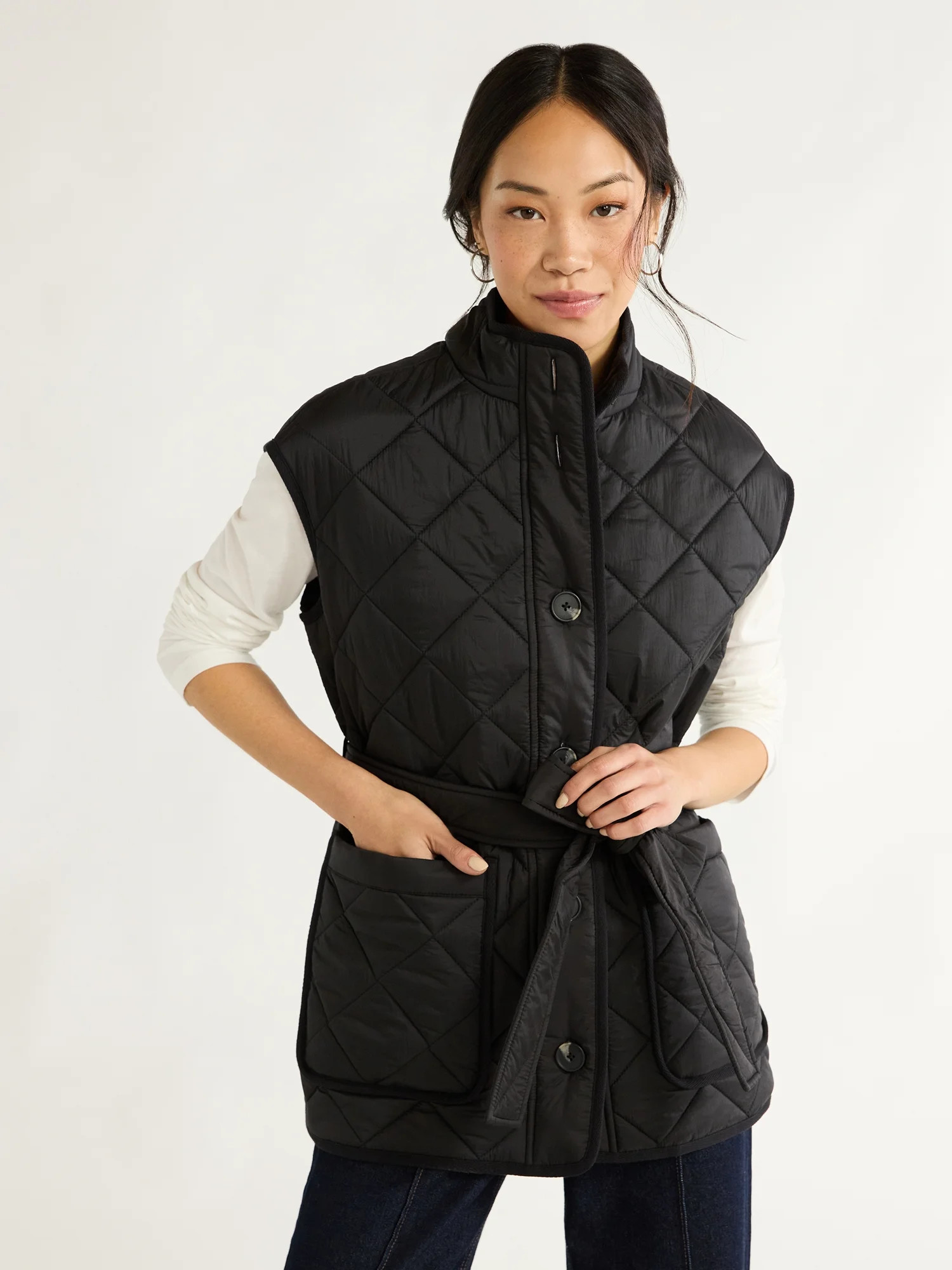 Free Assembly Women's Quilted Vest with Belt, Sizes XS-XXL - Walmart.com | Walmart (US)