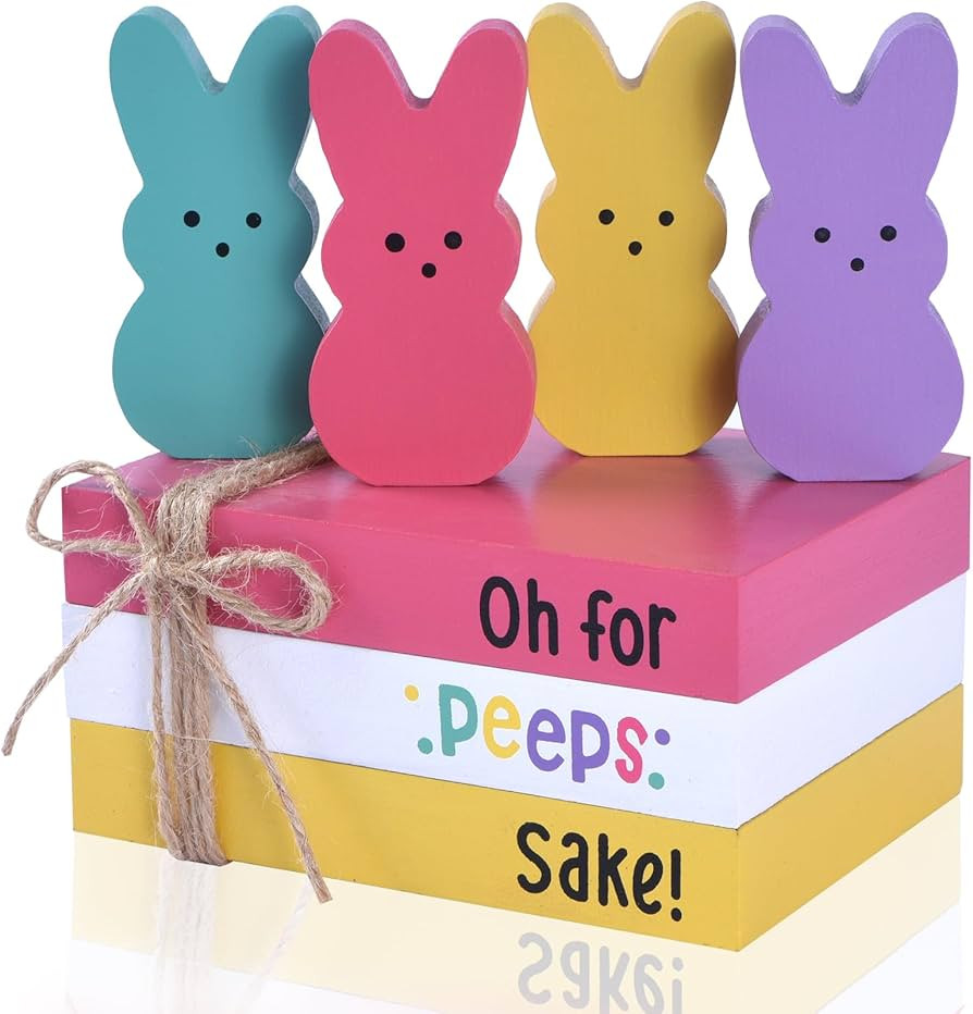 Easter Bunny Decorations for Home, 7PCS Wooden Easter Decor with Colorful Bunny Rabbits & Wood Bo... | Amazon (US)