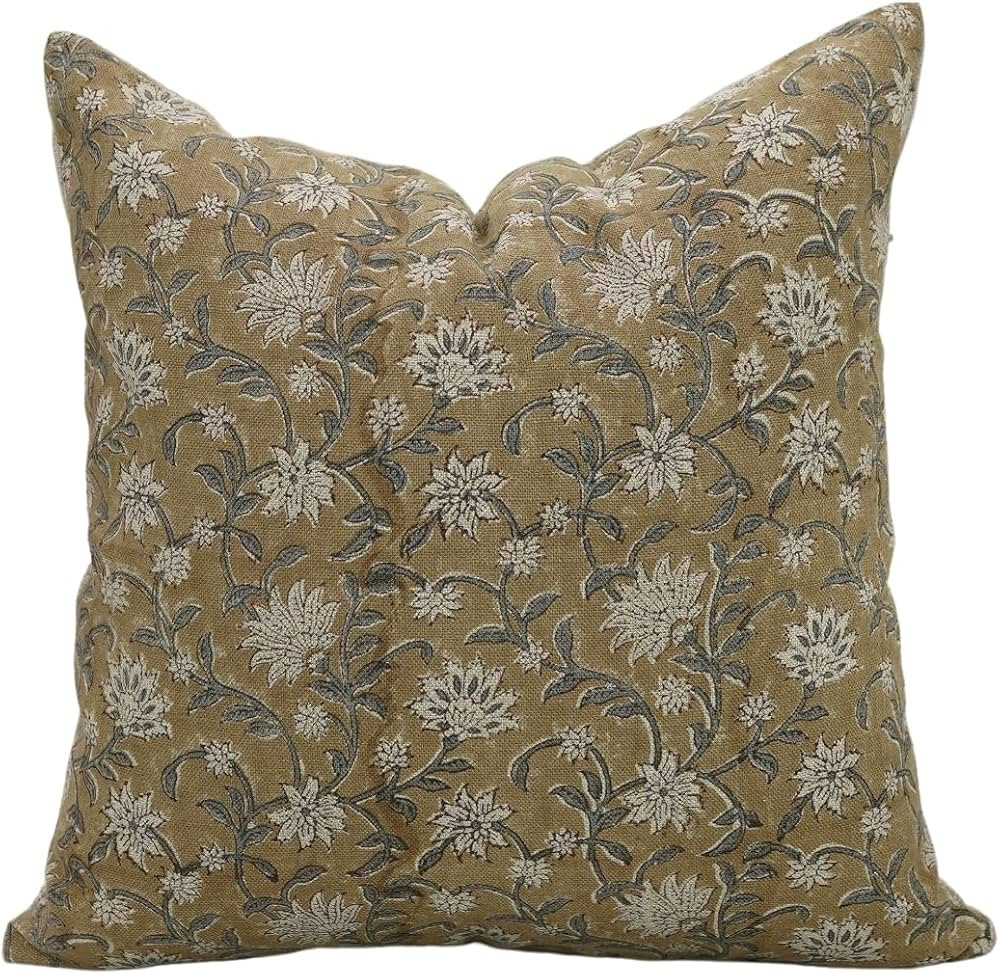 Vintage Handmade Block Print Thick Linen 14X14 Inch Throw Pillowcase Cushion Cover Decorative for... | Amazon (US)