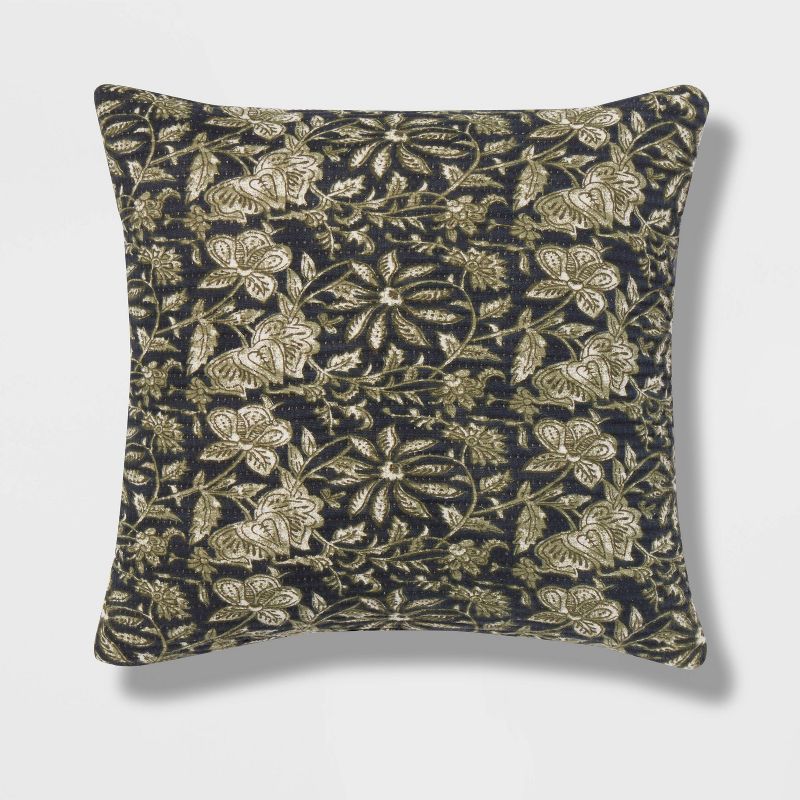 Square Double Cloth Printed Decorative Throw Pillow Navy/Green/Cream - Threshold™ | Target