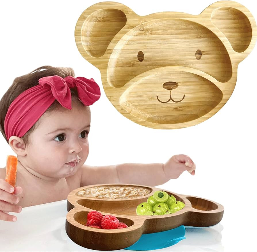 Bamboo Plates for Kids - Baby & Toddler Plates with Suction for Feeding & Weaning, Eco-Friendly B... | Amazon (US)